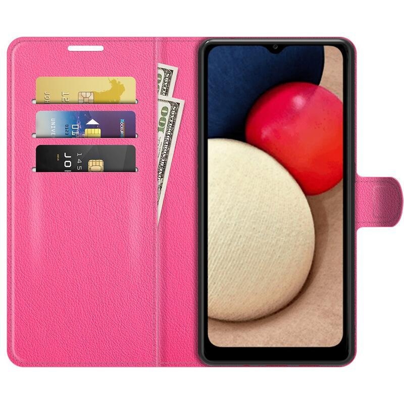 Litchi PU kožené peněženkové púzdro pre mobil Samsung Galaxy A03s (166.6 x 75.9 x 9.1mm) - rose