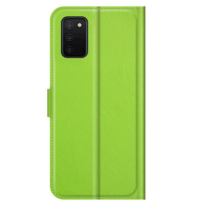 Litchi PU kožené peněženkové púzdro pre mobil Samsung Galaxy A03s (166.6 x 75.9 x 9.1mm) - zelené