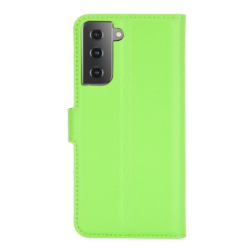 Litchi PU kožené peňaženkové púzdro pre mobilný telefón Samsung Galaxy S21 - zelené