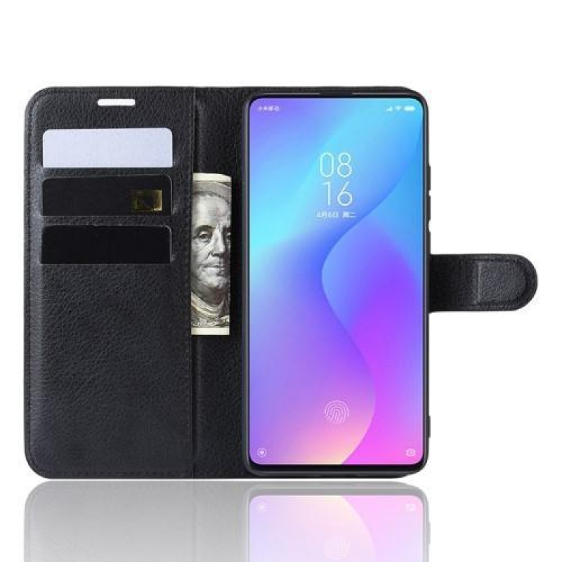 Litchi PU kožené puzdro na mobil Xiaomi Mi 9T / Mi 9T Pro - čierne