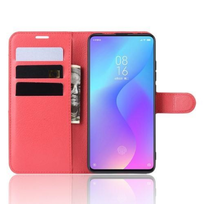 Litchi PU kožené puzdro na mobil Xiaomi Mi 9T / Mi 9T Pro - červené