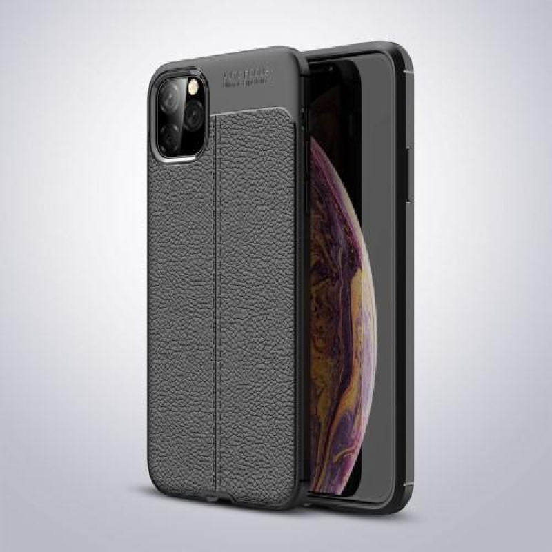 Litchi textúrovaný gélový obal na mobil Apple iPhone 11 Pro Max 6.5 (2019) - čierny