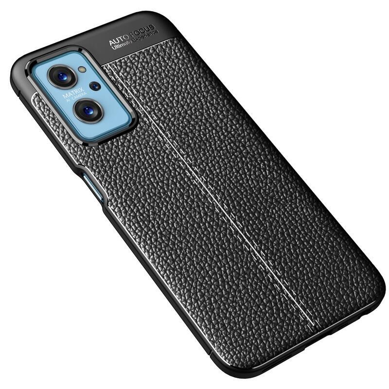 Litchi textúrovaný odolný gélový obal na mobil Realme 9i - čierny