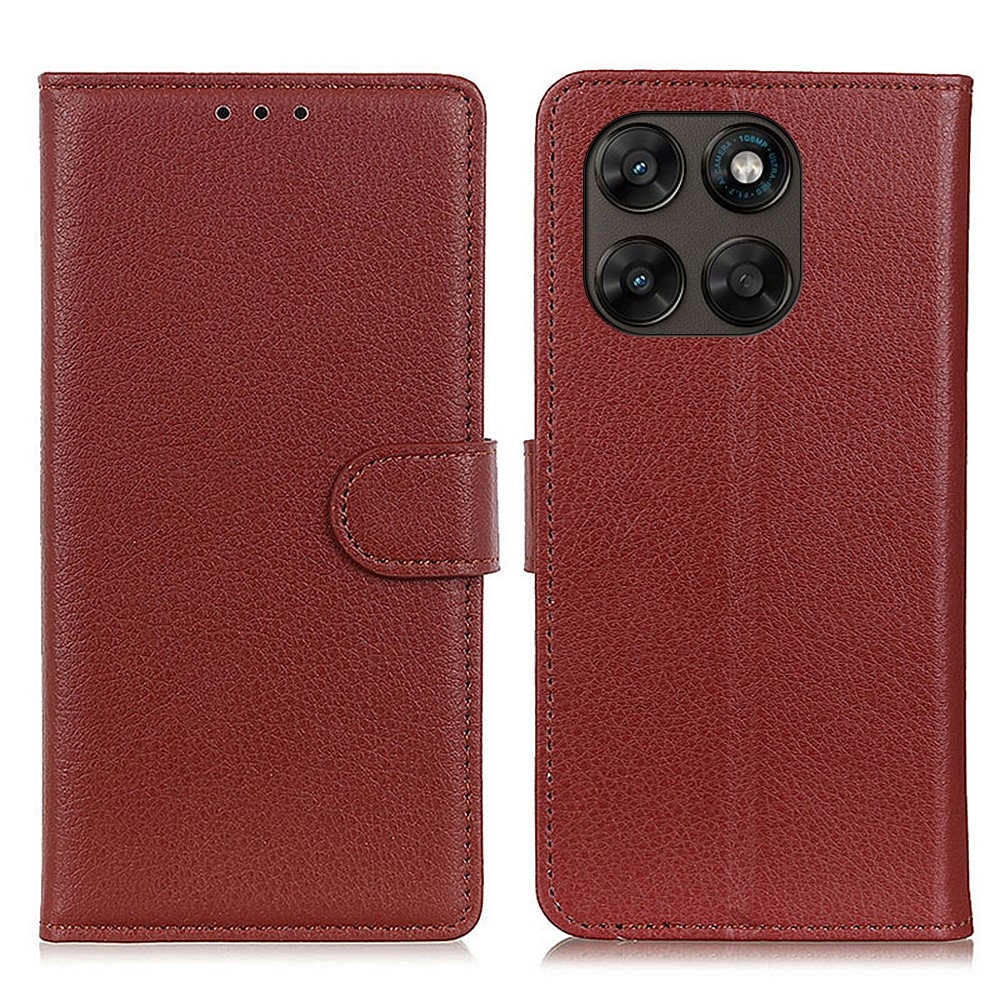 Litchie knižkové púzdro na Motorola Moto G87 5G/G77 5G/G67 5G - hnedé