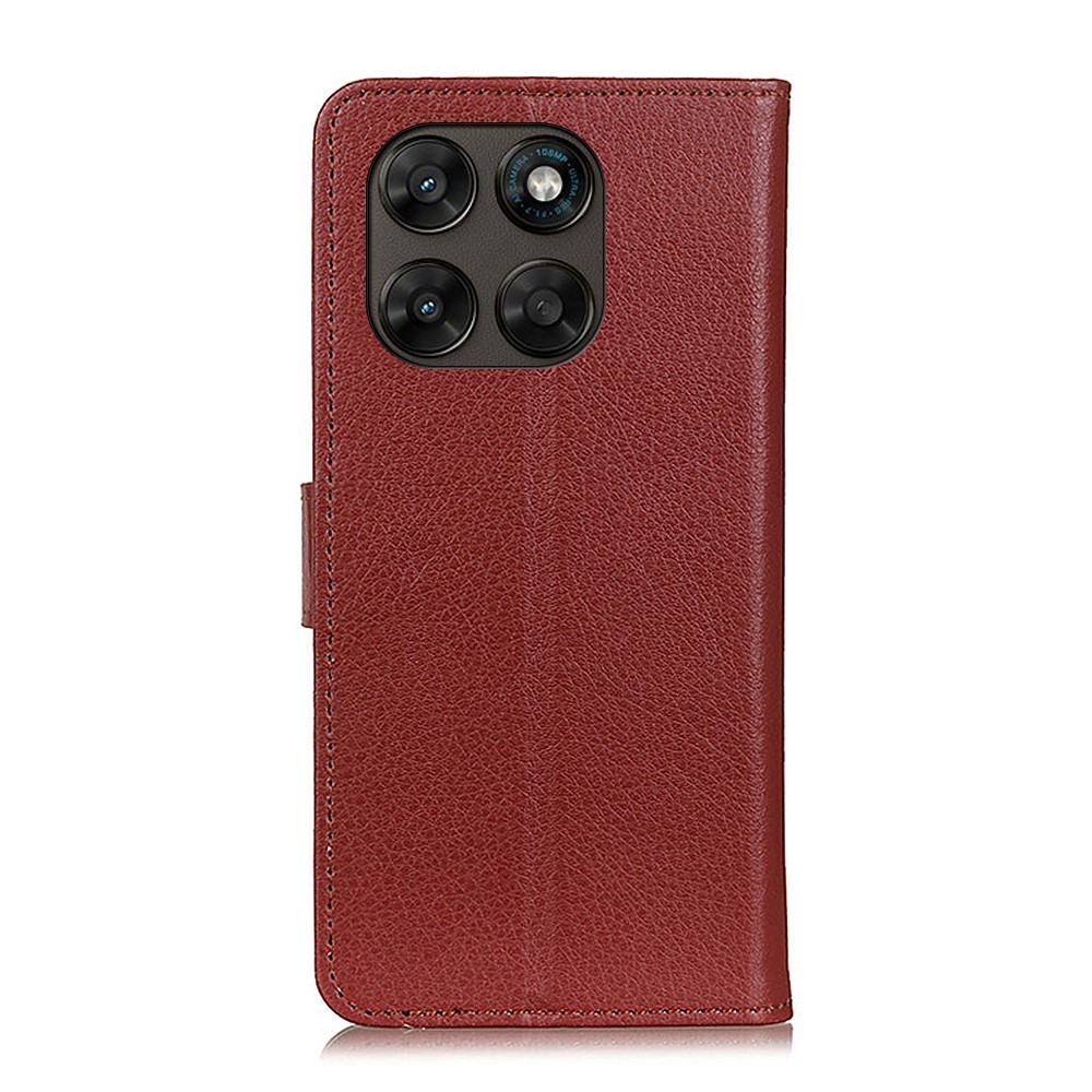 Litchie knižkové púzdro na Motorola Moto G87 5G/G77 5G/G67 5G - hnedé