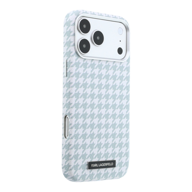 Karl Lagerfeld PU Houndstooth Resin Plate Zadný kryt MagSafe pre iPhone 17 Pro Max Blue