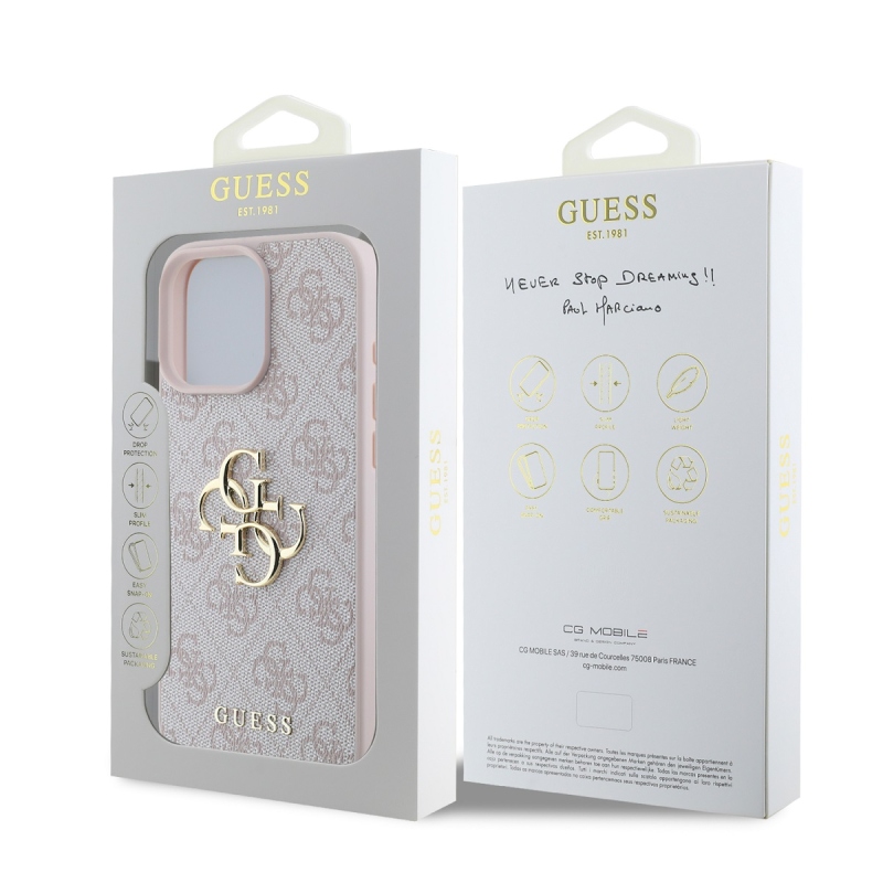 Guess PU 4G Metal Logo Zadný Kryt pre iPhone 16 Pro Max Pink