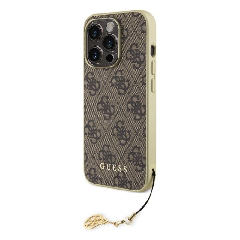 Guess 4G Charm Zadný Kryt pre iPhone 15 Pre Brown