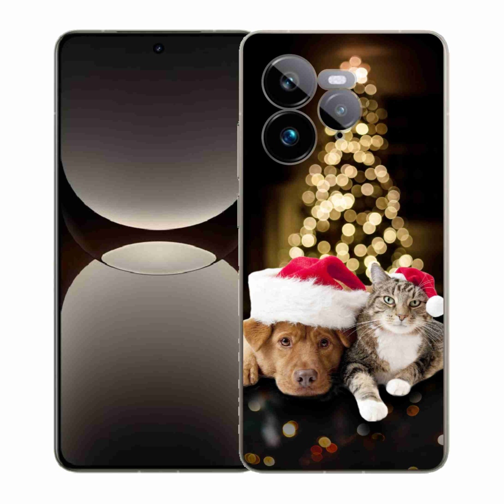 Gélový kryt mmCase na Realme GT 7 Pro 5G - vianočný pes a mačka