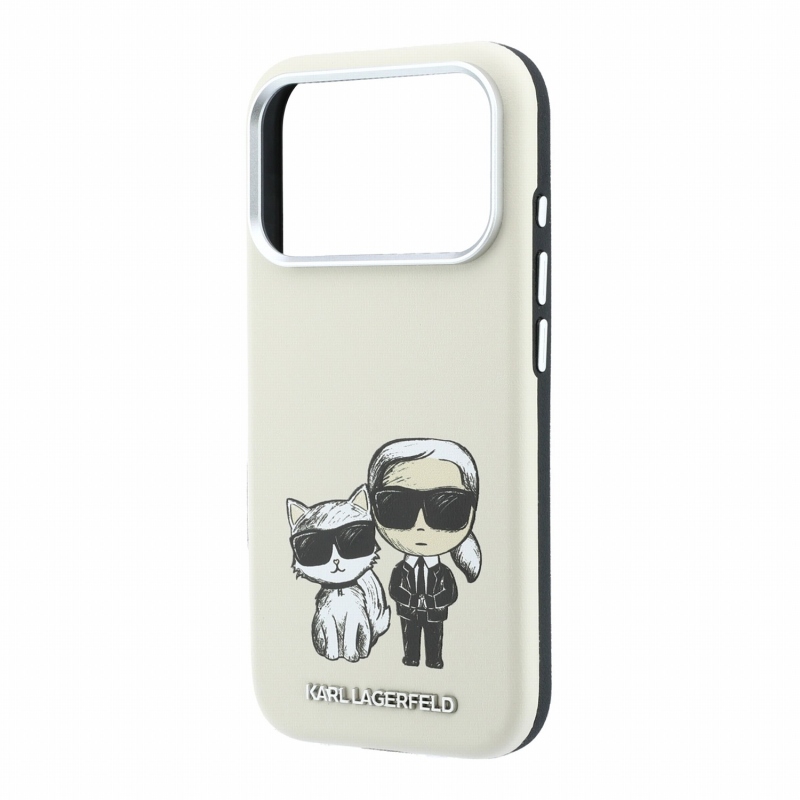 Karl Lagerfeld PU Semi Wrap Smooth Sketch Bodies Magsafe zadný kryt pre iPhone 18 Pro, béžový