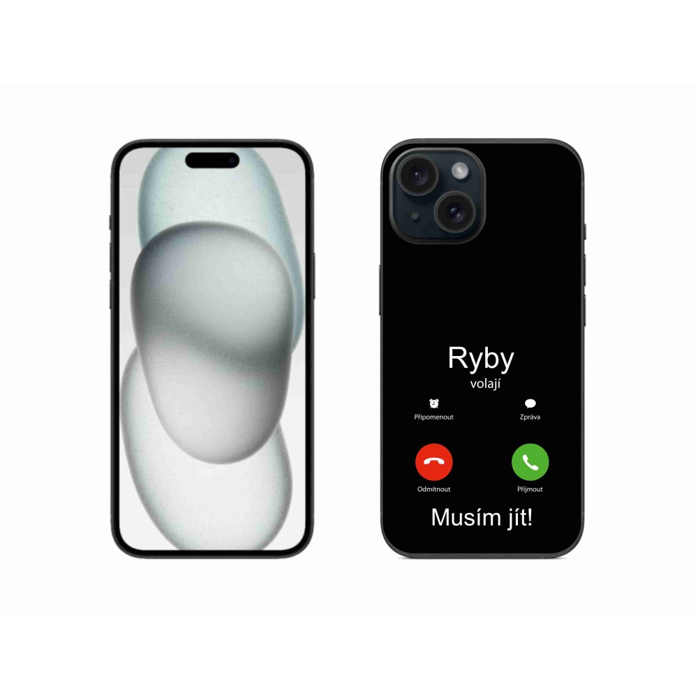 Gélový kryt mmCase na iPhone 15 - ryby volajú čierne pozadie