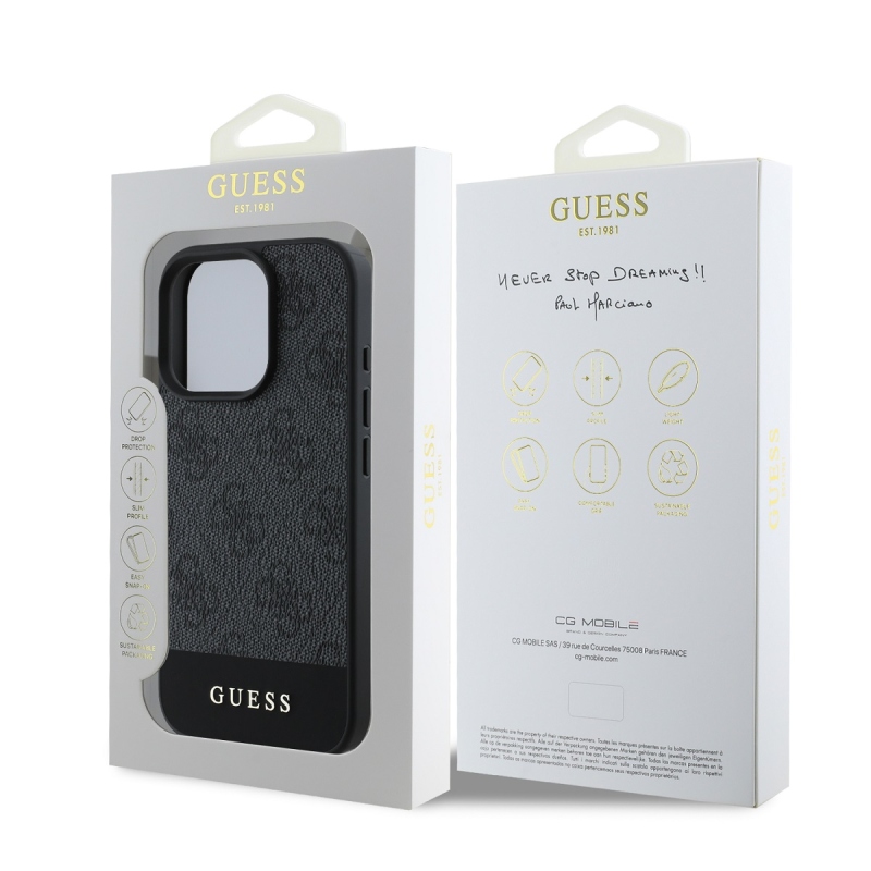 Guess PU 4G Stripe Zadný Kryt pre iPhone 16 Pro Grey