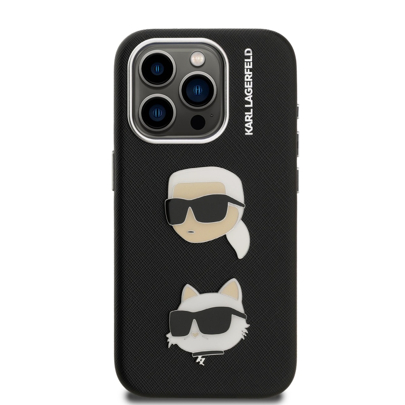 Karl Lagerfeld Grained PU K&CH Heads Zadný Kryt pre iPhone 15 Pro Max Black