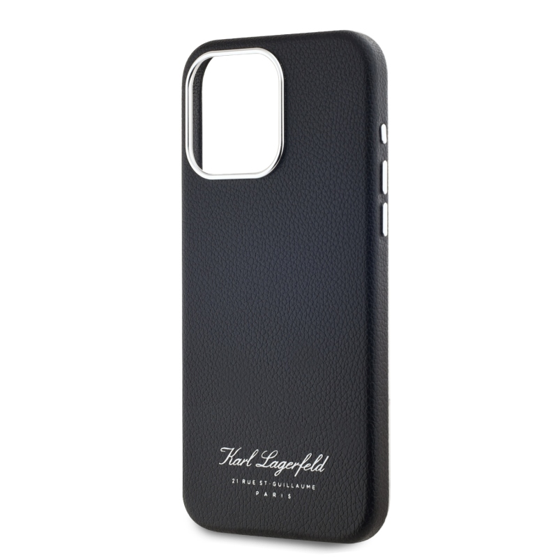 Karl Lagerfeld Grained PU Hotel RSG Zadný Kryt pre iPhone 15 Pro Max Black