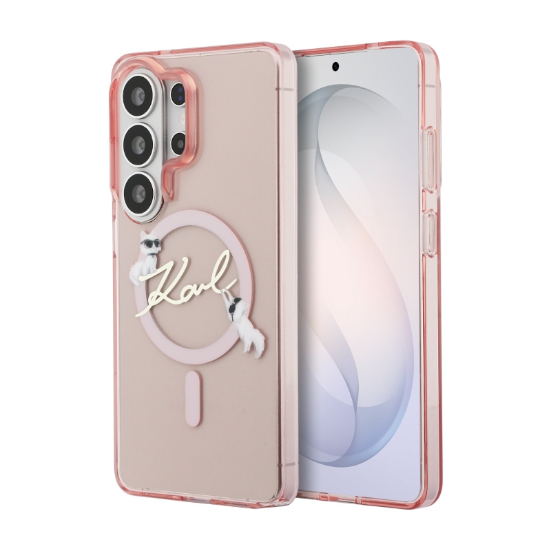 Karl Lagerfeld IML Choupette Karl Script Logo Magnetický zadný kryt pre Samsung Galaxy S26 Ultra Pink