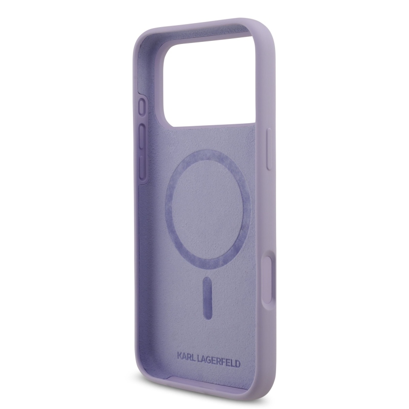 Tekutý silikónový kryt Karl Lagerfeld Karl and Choupette MagSafe Back Cover pre iPhone 17 Pro Max Purple