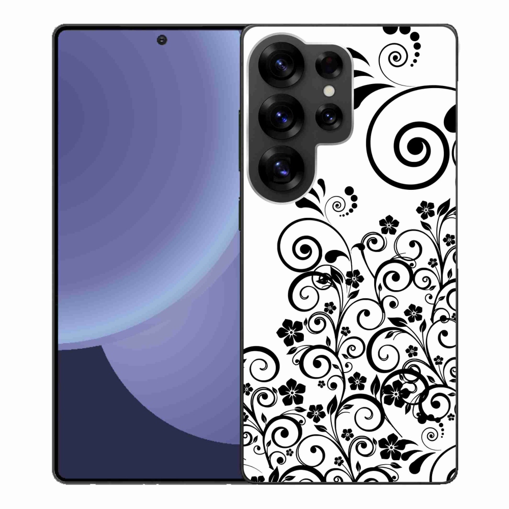 Gélový kryt mmCase na Samsung Galaxy S25 Ultra - čiernobiele kvetinové vzory