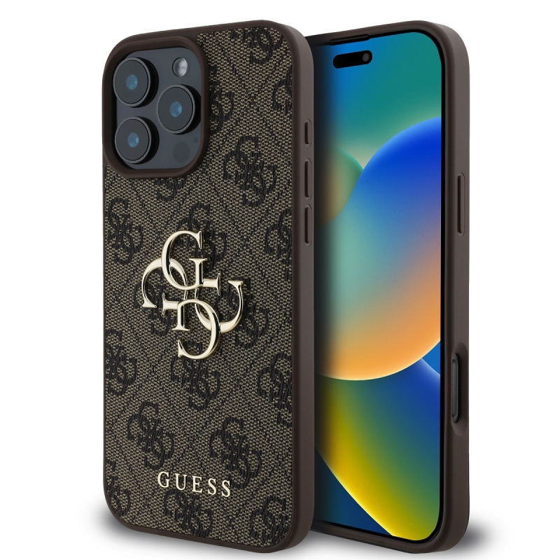 Guess PU 4G Metal Logo Zadný Kryt pre iPhone 16 Pro Max Brown