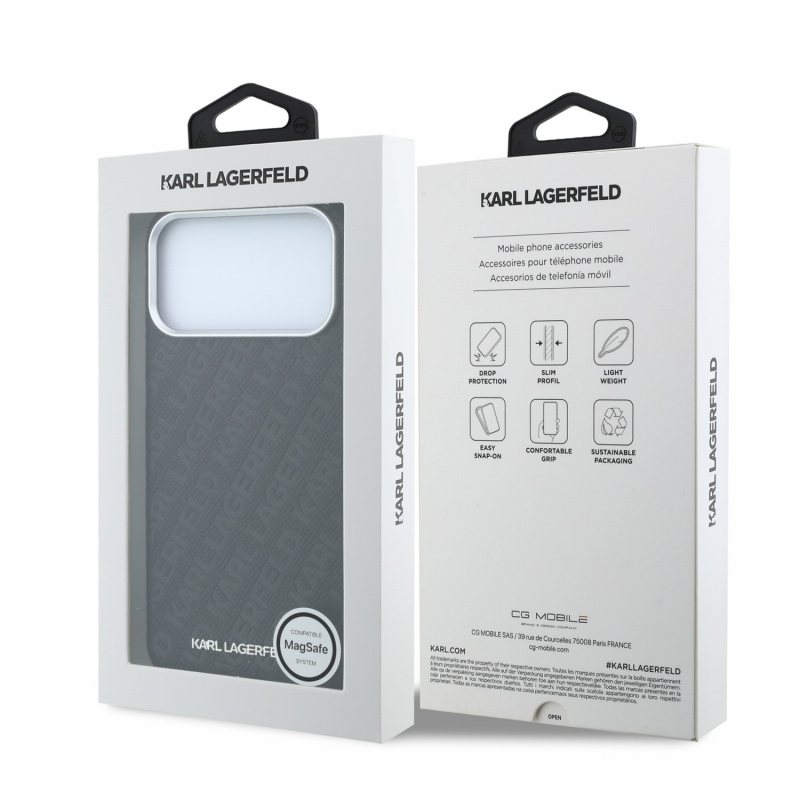 Karl Lagerfeld PU Grained Allover Semi Wrap Magsafe zadný kryt pre iPhone 18 Pro, čierny