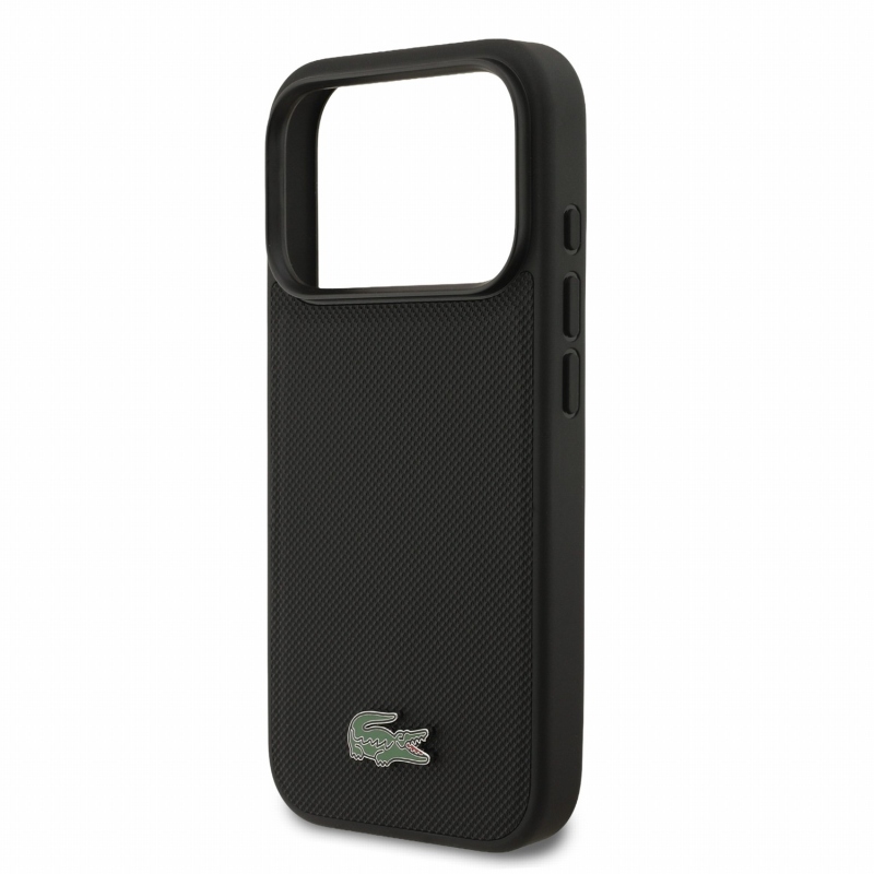 Lacoste PVC Iconic Petit Pique Metal Logo MagSafe zadný kryt pre iPhone 18 Pro, čierny