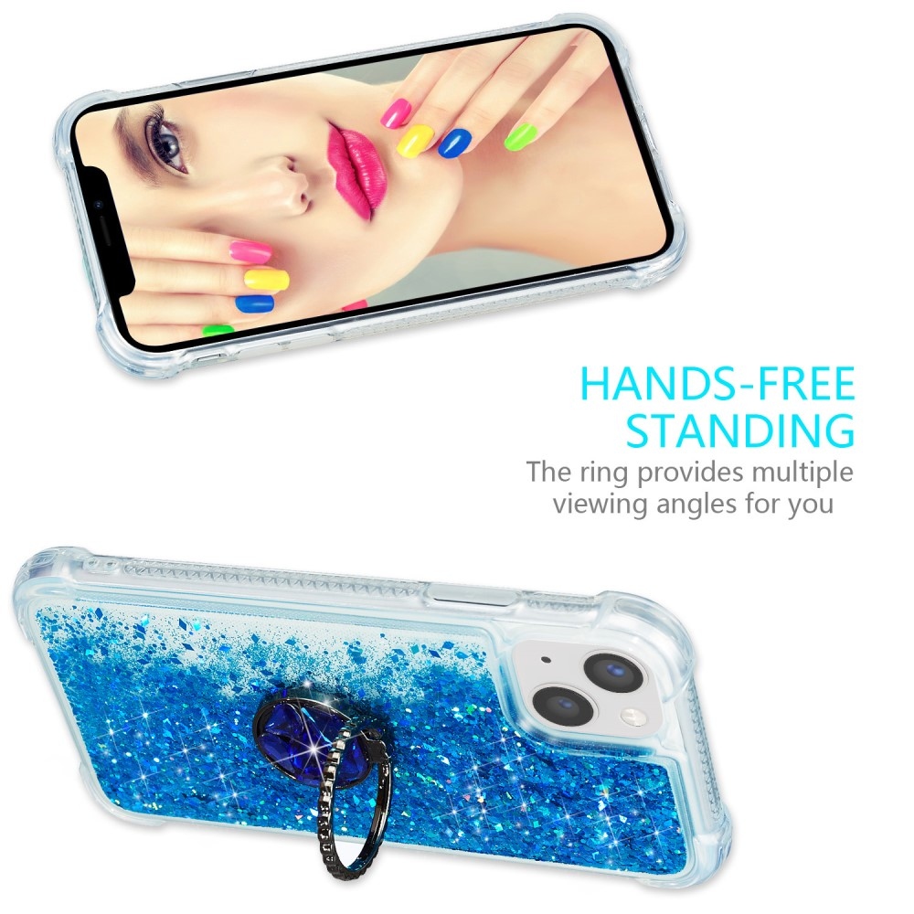 Glitter presýpací gélový obal na iPhone 15 Plus - modrý