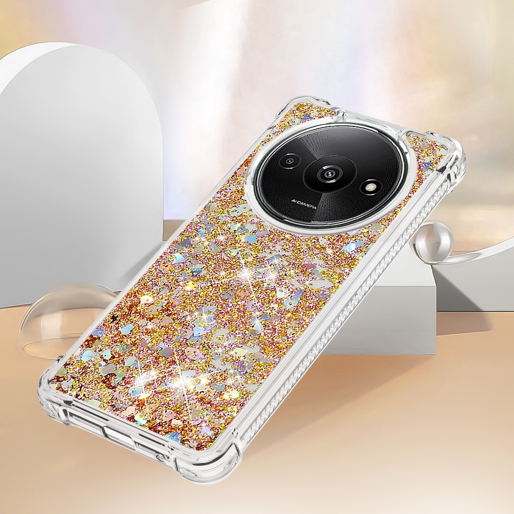 Glitter gélový presýpací obal na Xiaomi Redmi A3 - zlatý/srdiečka