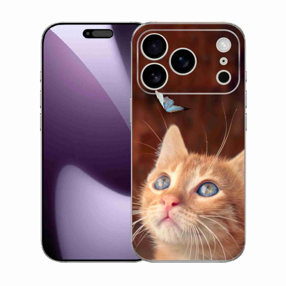 Gélový kryt mmCase na iPhone 17 Pro - motýľ a mačiatko