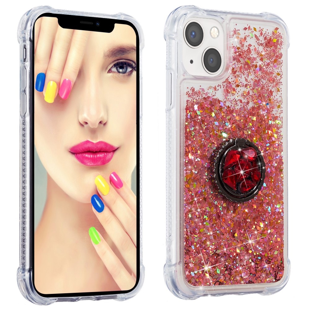 Glitter presýpací gélový obal na iPhone 15 Plus - ružovozlatý