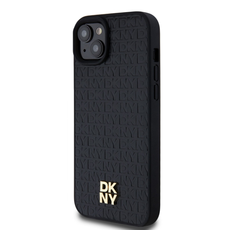 DKNY PU Leather Repeat Pattern Stack Logo Magsafe Zadný Kryt pre iPhone 15 Plus Black