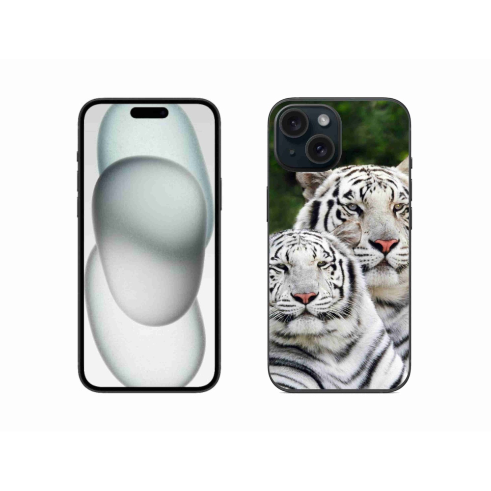 Gélový obal mmCase na iPhone 15 - bieli tigre