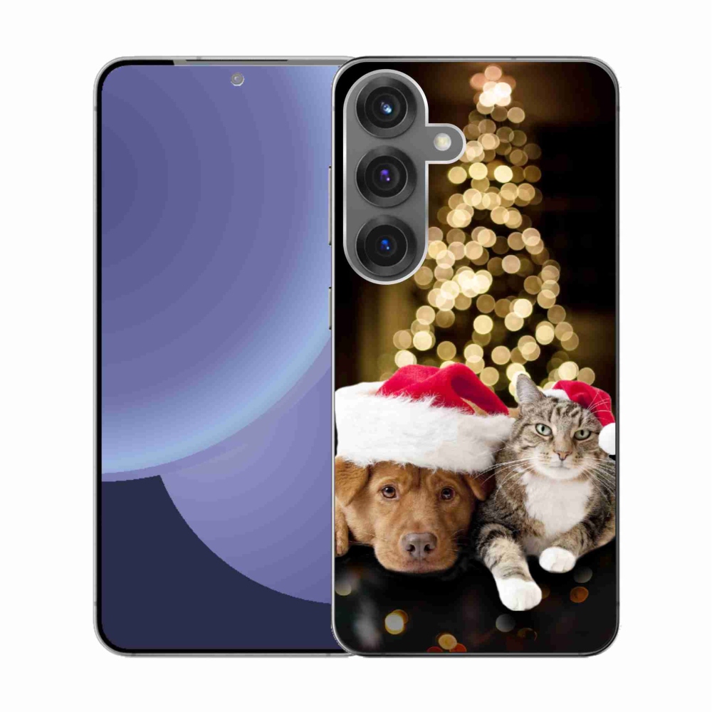 Gélový kryt mmCase na Samsung Galaxy S25 - vianočný pes a mačka