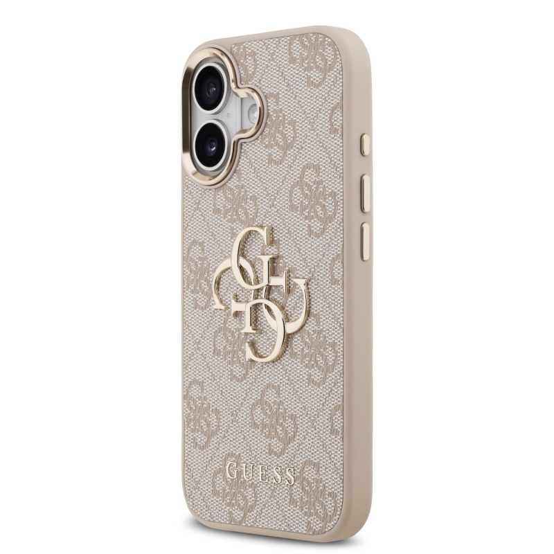 Guess PU kožený 4G kovové logo Gold Frame zadný kryt pre iPhone 17 Pink