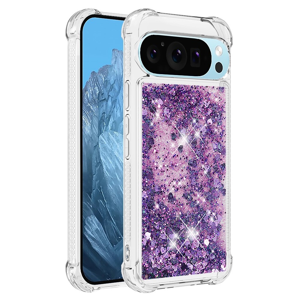 Glitter presýpací gélový obal na Google Pixel 10 Pro/Pixel 10 - tmavofialový/srdiečka