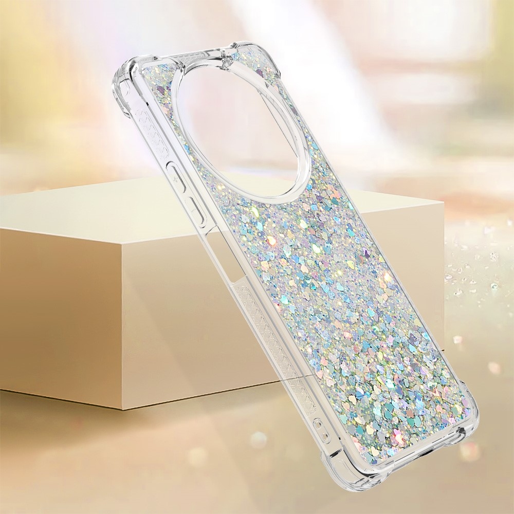 Glitter gélový presýpací obal na Xiaomi Redmi A3 - strieborný/srdiečka