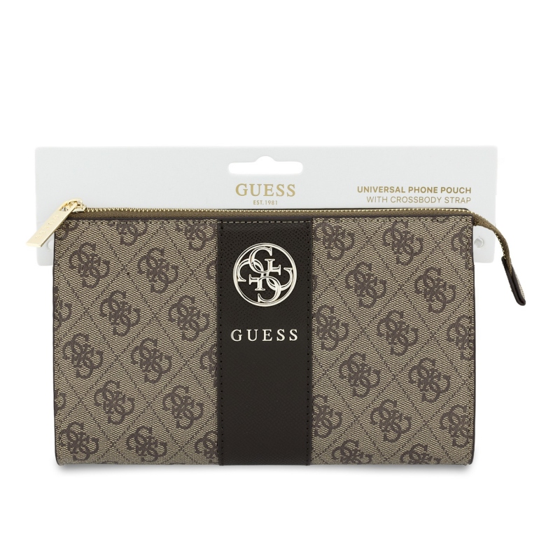 Guess PU 4G Stripe Metal Logo Kabelka na telefón, hnedá