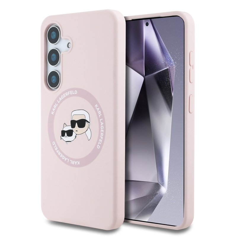 Karl Lagerfeld Liquid Silicone K&CH Heads MagSafe Zadný Kryt pre Samsung Galaxy S25 Pink