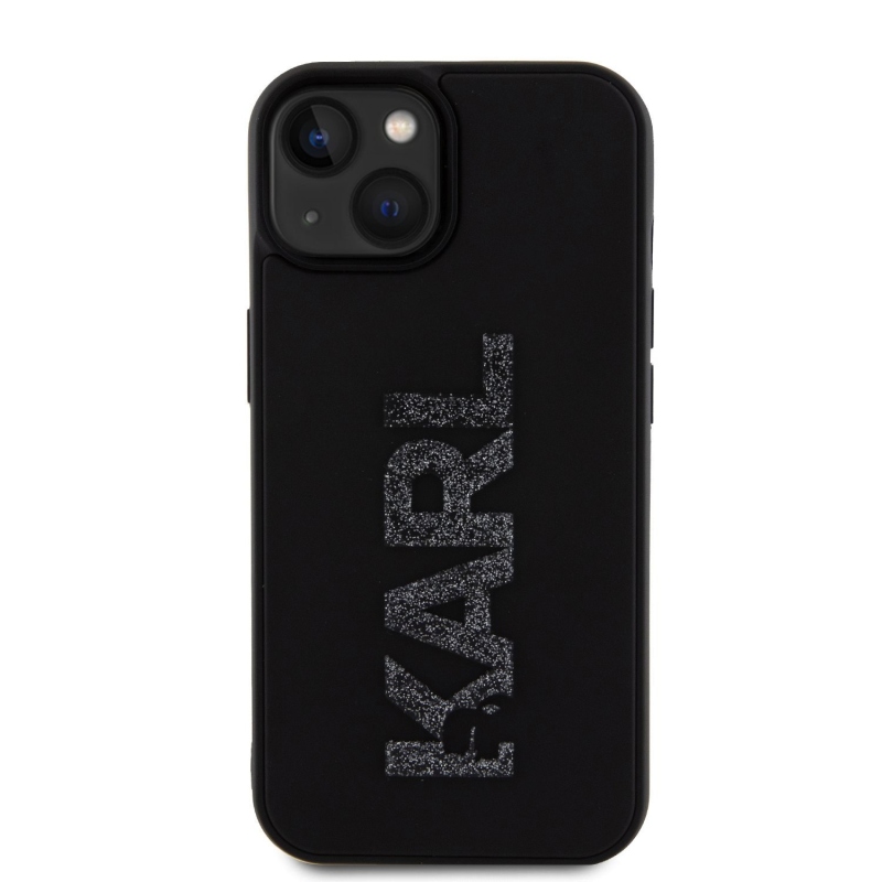 Karl Lagerfeld 3D Rubber Glitter Logo Karl Zadný Kryt pre iPhone 15 Black