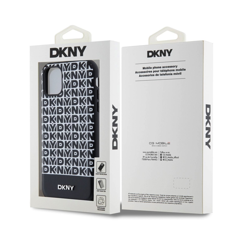 DKNY PU Leather Repeat Pattern Bottom Stripe MagSafe Zadný Kryt pre iPhone 11 Black