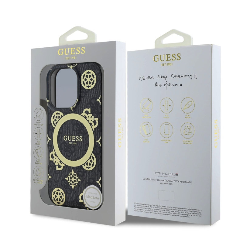 Guess IML 4G Peony MagSafe Zadný Kryt pre iPhone 16 Pro Black