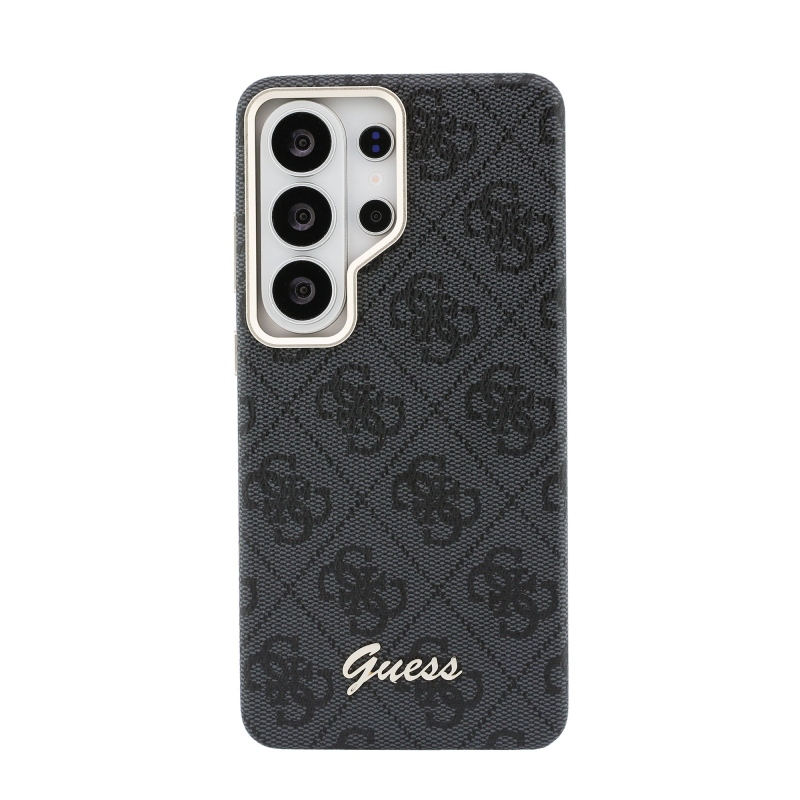 Guess PU 4G Script Metal Logo Magnetic Back Cover pre Samsung Galaxy S26 Ultra Black