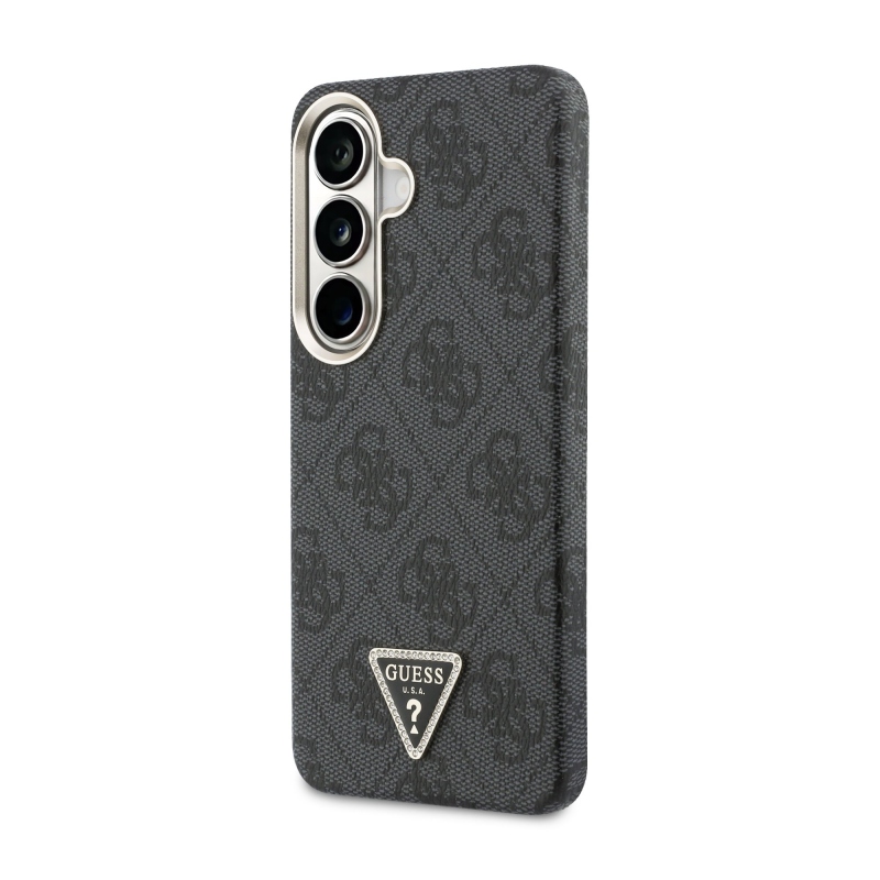 Guess PU kožený 4G Strass Triangle Triangle Logo Gold Frame Magnetický zadný kryt pre Samsung Galaxy S26 Black
