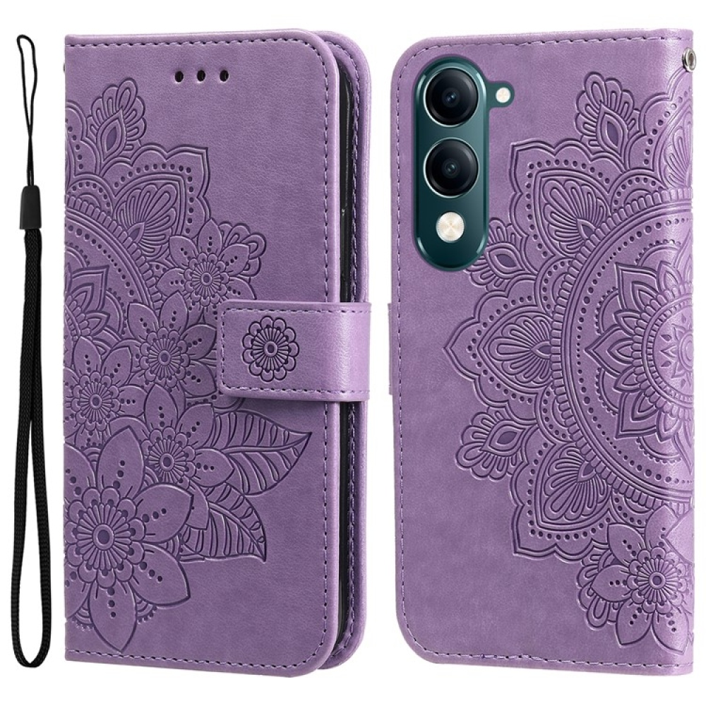 Floral knižkové puzdro na Vivo Y29s 5G - fialové