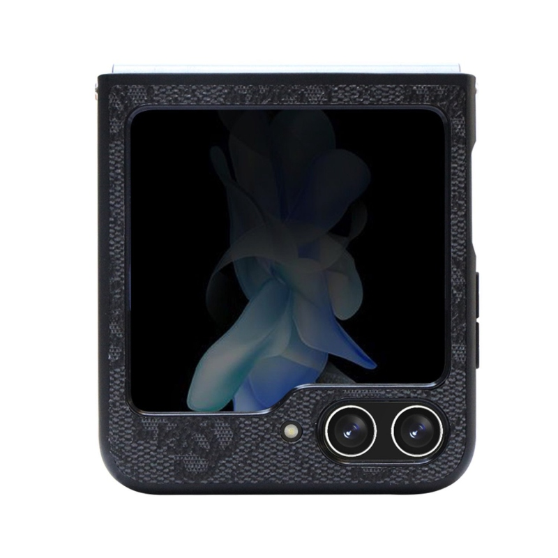 Guess 4G PU Leather Triangle Zadný Kryt pre Samsung Galaxy Z Flip 5 Black