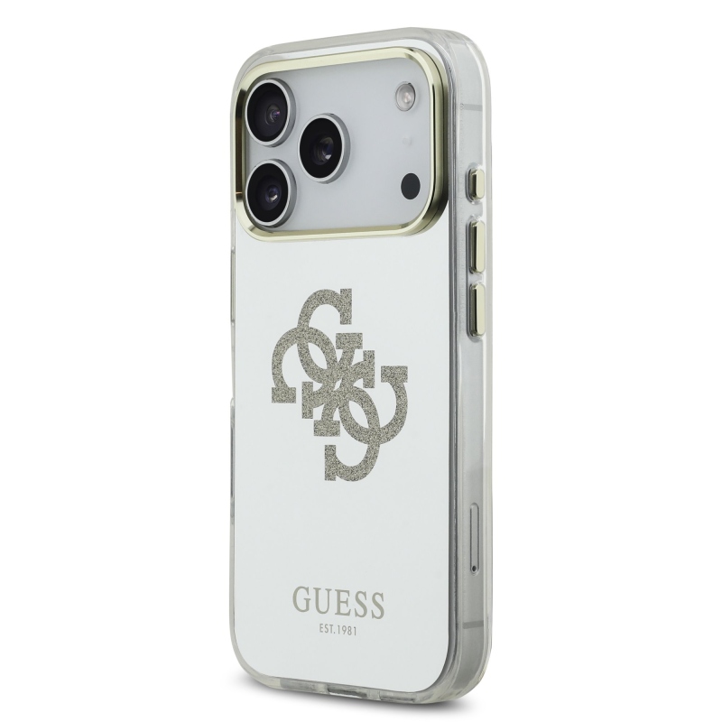 Guess PC/TPU Mirror 4G Glitter Logo MagSafe zadný kryt pre iPhone 17 Pro Gold