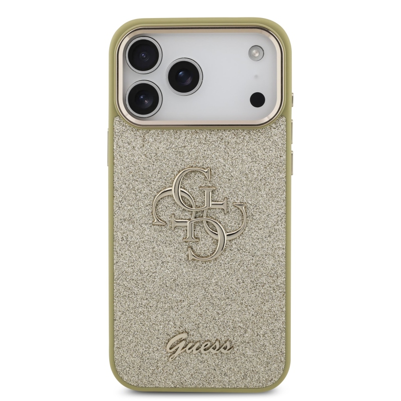 Guess PU Pevný zadný kryt 4G s kovovým rámom pre iPhone 17 Pro Max Gold