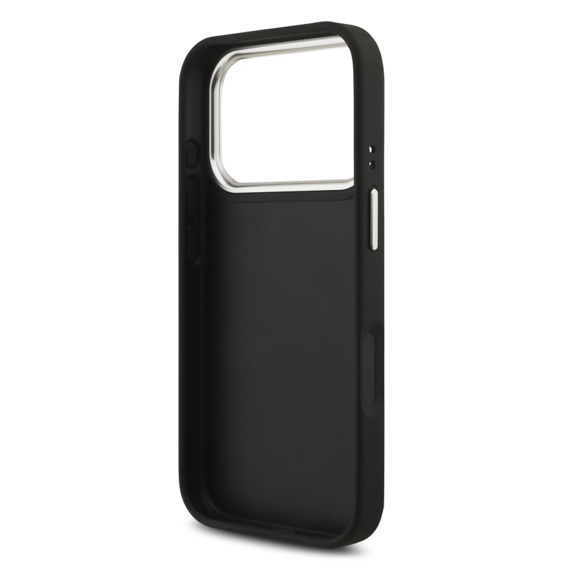 Guess PU zrnitý 4G kovový zadný kryt s logom pre iPhone 17 Pro Black