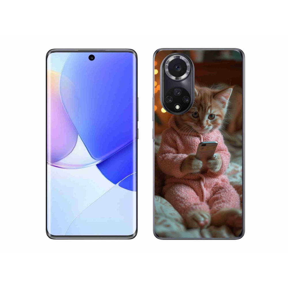 Gelový kryt mmCase na Huawei Nova 9 - kotě s mobilem