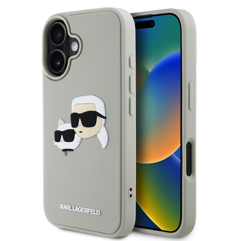 Karl Lagerfeld 3D Rubber Double Heads Zadný Kryt pre iPhone 16 Beige