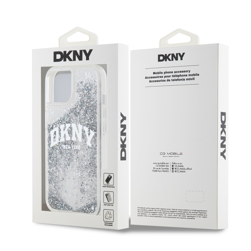 DKNY Liquid Glitter Arch Logo Zadný Kryt pre iPhone 15 Transparent