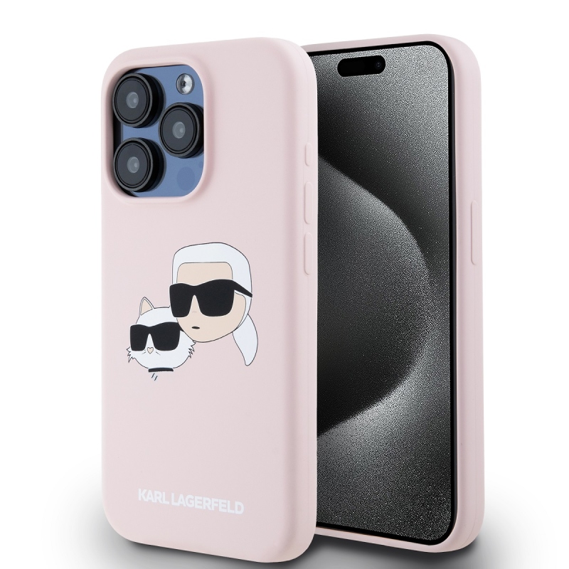 Karl Lagerfeld Liquid Silicone Double Heads Magsafe Zadný Kryt pre iPhone 15 Pro Max Pink